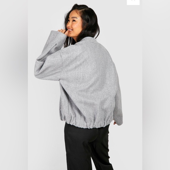 BOOHOO Wool Look Oversized Bomber Jacket - Cream (Sz 10) - Picture 4 of 6